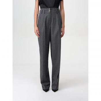 Genny Pantalone Grigio in Lana Vergine Gessato Taglia 42