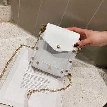 Jelly PU Mini Shoulder Bag with Rivet Detail for Women
