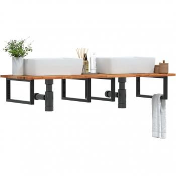 Pared de Lavabo con Estante de Acero y Madera de Acacia Sólida