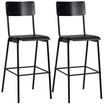 Chaises de bar en acier noir et contreplaqué (lot de 2)