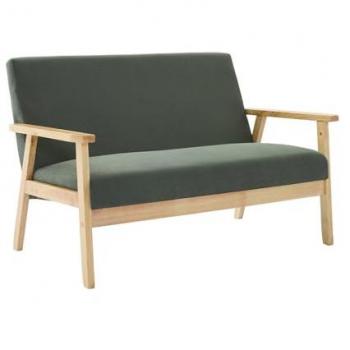 Sofá-banco 2 plazas de pana, color kaki, patas de madera
