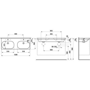 Laufen Lua Doppelwaschtisch H8140810001041 120x46cm, unterbaufähig, weiß, mit Überlauf, mit 1 Hahnloch