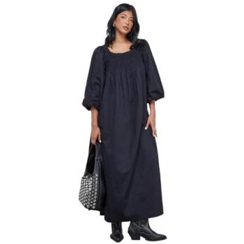 Square-Neck Black Midi Dress, Cotton, Women's Size 12