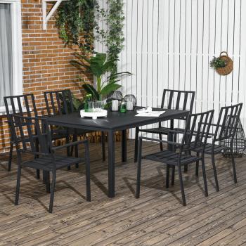 Outsunny 7-Piece Outdoor Dining Set with Stackable Chairs and Metal Table