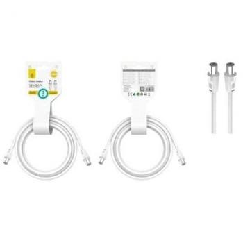 JC NB1490 Witte Coax Kabel 3 m – Man naar Man – 9,5 mm Nikkel Gecoat – Dubbele Scherming