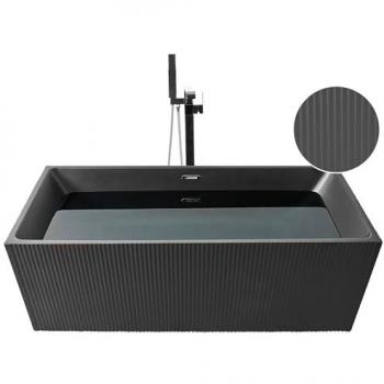 Vasca da Bagno Freestanding Rettangolare 170 x 80 cm in Acrilico Nero Opaco Finitura Scanalata Stile Moderno