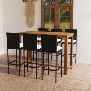 Conjunto de Móveis de Jardim 7 Peças com Almofadas Pretas
