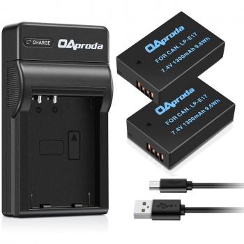 OAproda 2 Pack LP-E17 Battery and Rapid Micro USB Charger for Canon Cameras