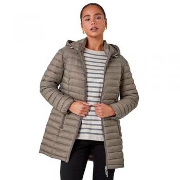 Roman Women's Petite Taupe Quilted Puffer with Metallic Sheen – 10