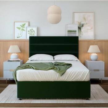 Dual-Drawer Velvet Bedbase in Emerald with Headboard