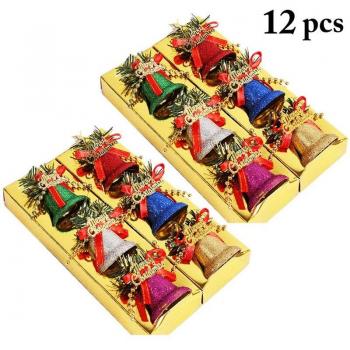 Set de 12 adornos de campana de plástico para Navidad