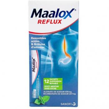 Maalox Reflux Menthe suspension buvable sans sucre 12 sachets