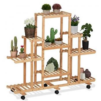 Soporte para Plantas de Bambú con Ruedas, 9 Baldas, 103x120x35,5 cm, Interior, Natural