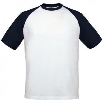 B&C M Herren Kurzarm T-Shirt in Weiß und Dunkelblau