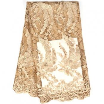 Encaje Dorado Africano con Detalles Bordados