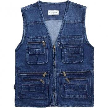 Col V Denim Gilet Sans Manches Homme Large Taille