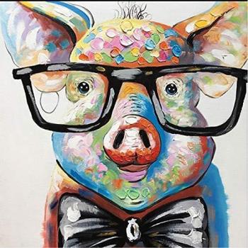 TUFEIMJ Malen Nach Zahlen, DIY Ölgemälde für Erwachsene und Kinder, Leinwand 50 * 40cm (Schwein mit Brille)