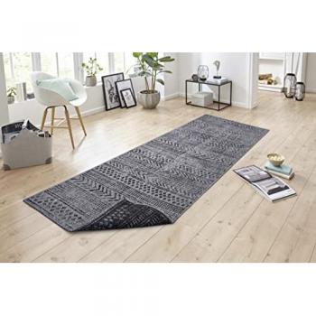 Outdoor-Ready Reversible Dark Grey Geometric Rug – 80x250 cm