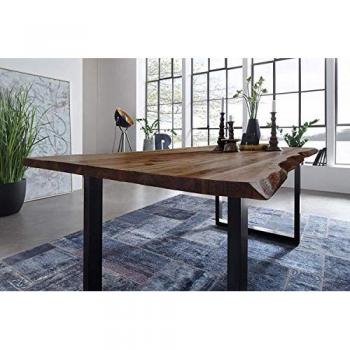 Loreno® Massivholz-Tisch Noah, Akazie, Baumkante, U-förmiges Metallgestell