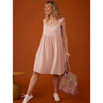 Robe de grossesse bretelles volantées rose poudré
