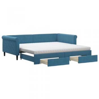 Sofá Cama Nido con Cajones de Terciopelo Azul 100x200 cm