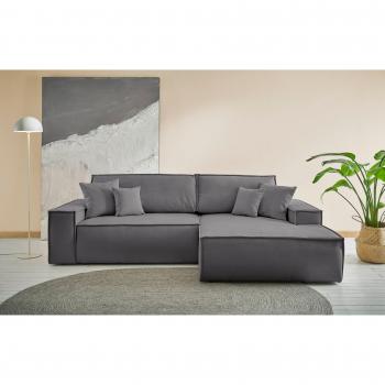Finnley Schlafsofa L‑Form 267 cm, Bouclé & Cord, integrierter Bettkasten