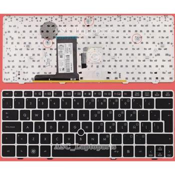 Tastiera di sostituzione per HP EliteBook 2560/2560p/2570p – Puntatore integrato – Cornice argento nera – Versione spagnola