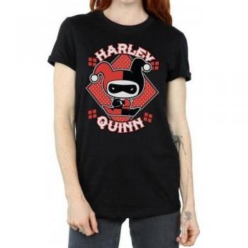 Maglietta da Fidanzata in Cotone con Stampa Chibi di Harley Quinn Taglia L Bianco