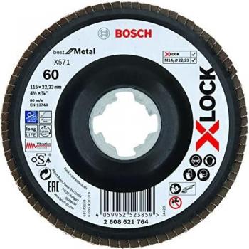 Bosch Accessories 2608621764 X-LOCK Fächerschleifscheibe, Metall, gewinkelte Ausf., K 60, X571, 115 mm