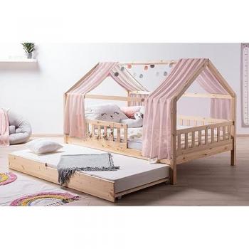 TiCAA Hausbett Kim für Jungen & Mädchen, 90-140x200 cm, inkl. Rolllattenrost, Zusatzbett und Rausfallschutz