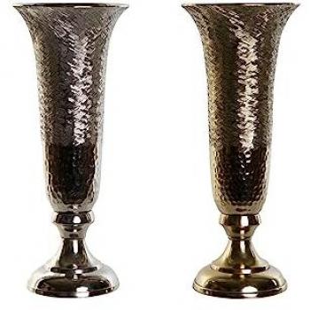 Vase Métallique Doré et Argenté – Taille 13x13x33 cm (Set de 2)