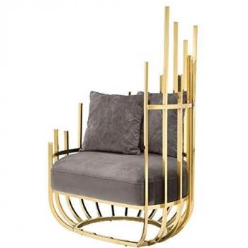 Casa Padrino Designer Sessel rechtsseitig mit 2 Kissen Grau/Gold 91,5 x 75 x H. 136,5 cm