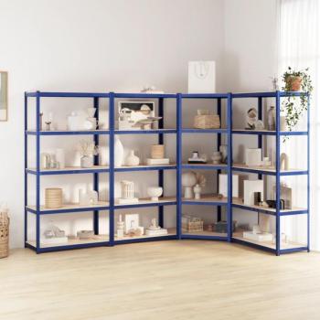 Scaffali 4 pz Blu in Acciaio e Legno Multistrato