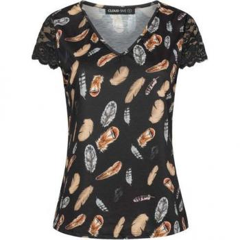 CLOUD 5IVE V-Neck Shirt für Frauen mit Spitzenansatz