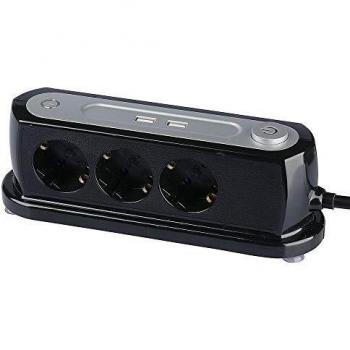 Multipresa da Tavolo con 3 Prese Schuko 16A 2P e 2 Porte USB 5V 2,4A Interruttore Nero