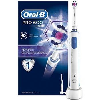 Oral-B Pro 600 Brosse à Dents Électrique Rechargeable avec Technologie 3D et Brossette Incluse, Blanc