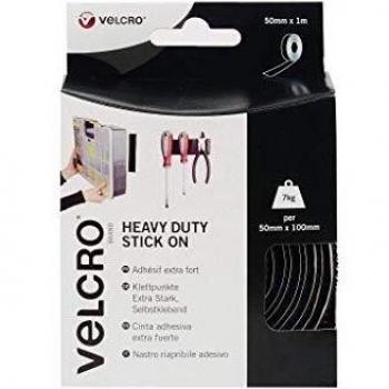 VELCRO® Heavy Duty Stick On Tape Roll Black 50mm x1m