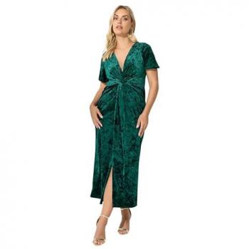 Luxurious Velvet Knot Maxi Dress in Dark Green (S16)