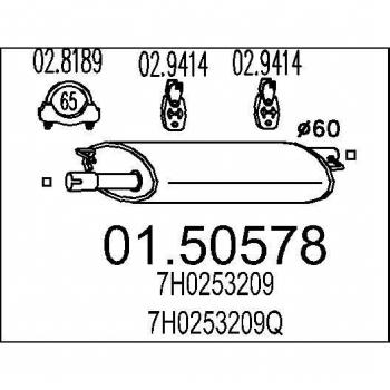 Marmitta Centrale MTS 870mm 01.50578 VW/Mitsubishi