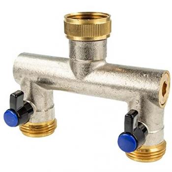 Tecuro 1 Zoll (DN20) 2-Wege Verteilerstück, absperrbar, Messing