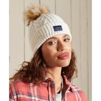 Gorro de lana para mujer Superdry Cable Lux blanco