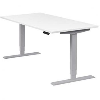 Bureau Réglable en Hauteur Homedesk Argent 160 cm Plateau Blanc