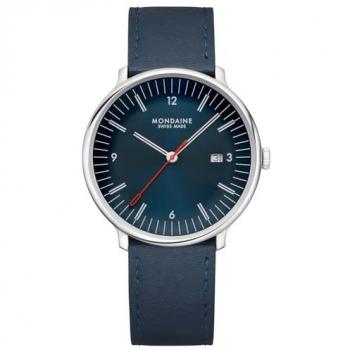 41 mm Mondaine Doppio Blue – Vegan Apple Leather, Steel Case