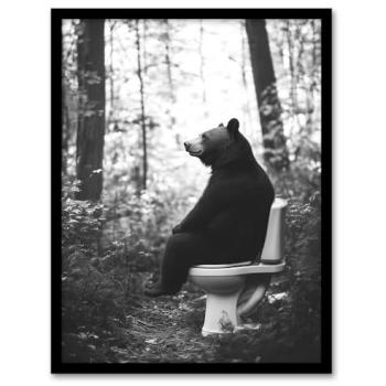Forest Grizzly Bear Toilet Portrait – A4 Gray Edition