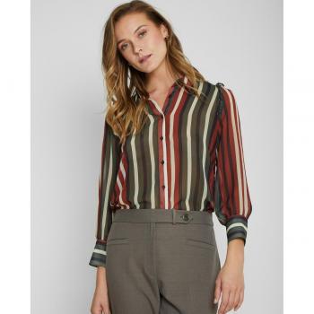 Chic Asimétrica Trucco Camisa de Rayas con Puño Volado