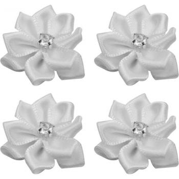 40x White Satin Flowers with Artificial Crystal for Wedding Dress, Party Dress, Hat, Bag, and Shoe Decoration