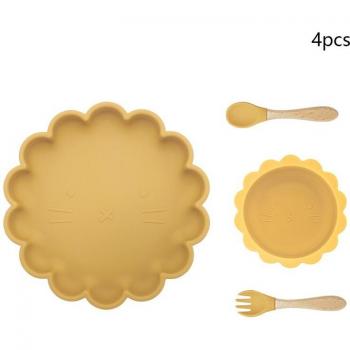 Silicone Cartoon Meal Set for Toddlers – 4‑Piece Baby Feeding Pack with Forks, Spoons, Bowls & Suction Plates – Heat Insulation