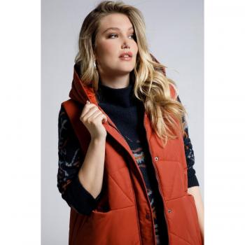 Ulla Popken Women's Red Long Hooded Quilt Vest (Plus Size 36/38)