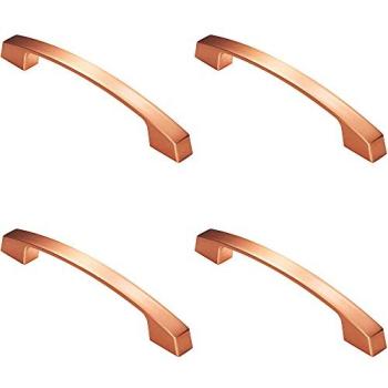Four‑Pack Curved Flat Faced Cupboard Pulls, 160 mm, Fixing Centres, Satin Copper