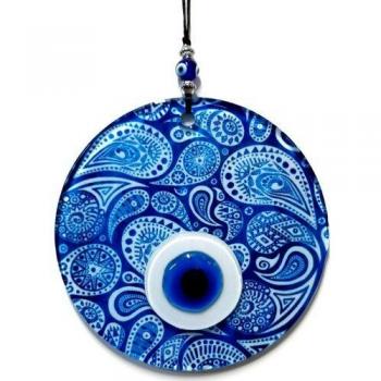 Ojo Malvado Mixperi en Vidrio Blanco Azul – Pequeño Amuleto Manual para la Casa